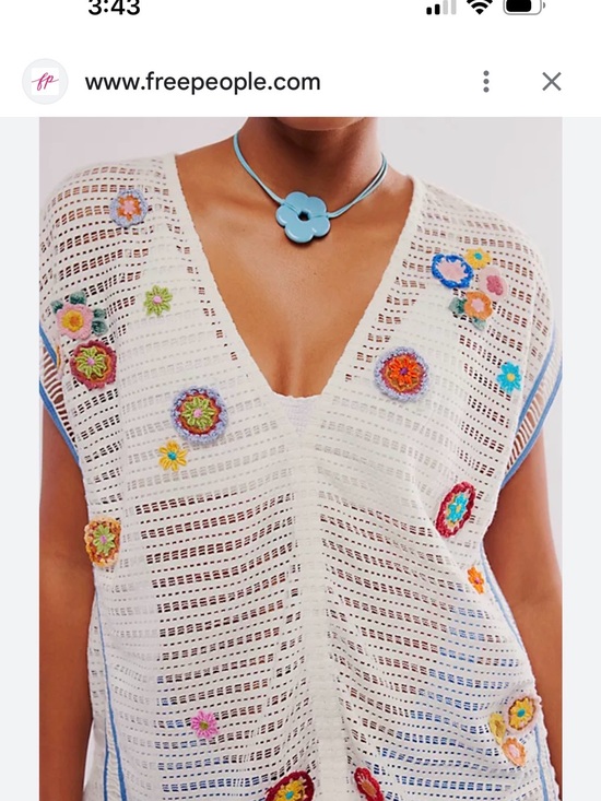 Free People Tops - Free People Cream Crochet Seaside Walk Top Multicolor Floral Appliqués